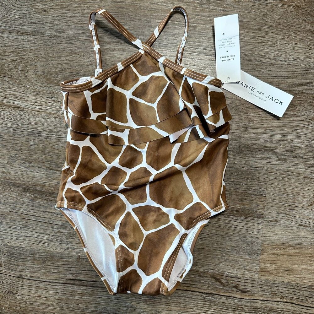 NWT Janie and Jack Girls 18-24 Months Swimsuit Giraffe Swim One Piece Ruffle
